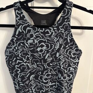 Athleta Girl Long Distance Bra, XXL/16, Abstract Floral Metropolis Grey